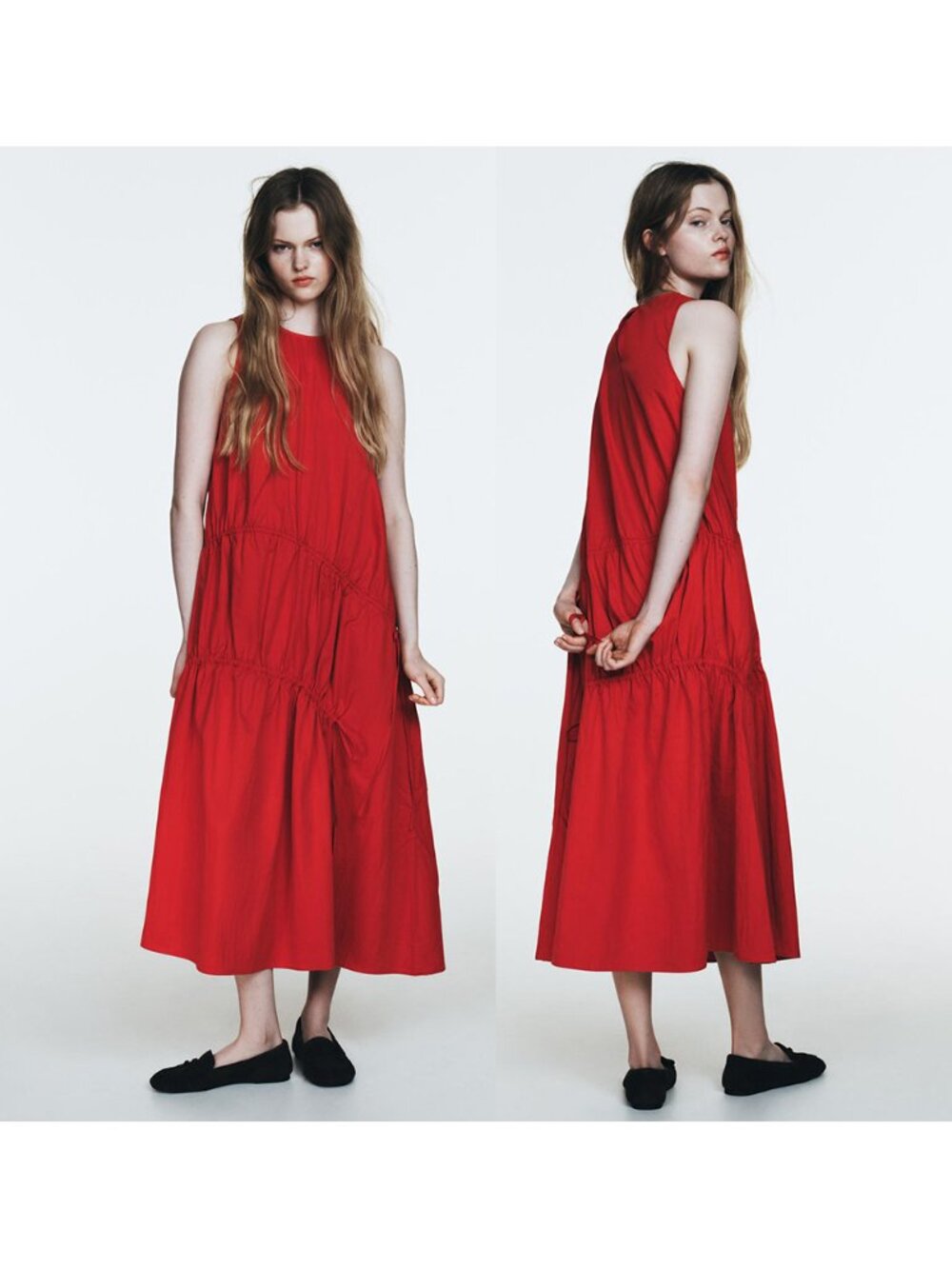 NEW ZARA nylon midi red dress with ties 4772 size L